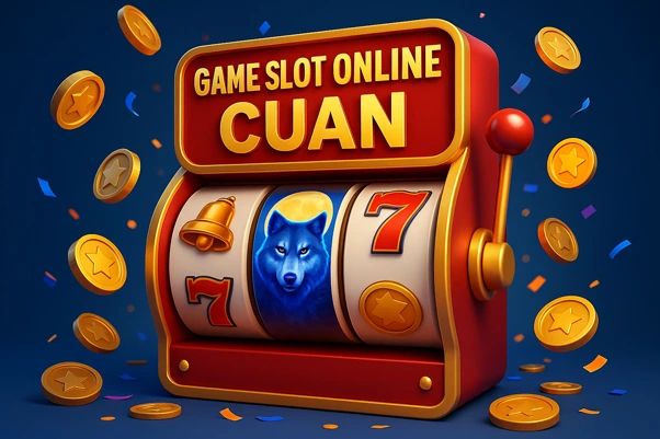 3D ilustrasi slot online cuan dengan gulungan digital modern dan efek visual HD yang menampilkan peluang jackpot besar